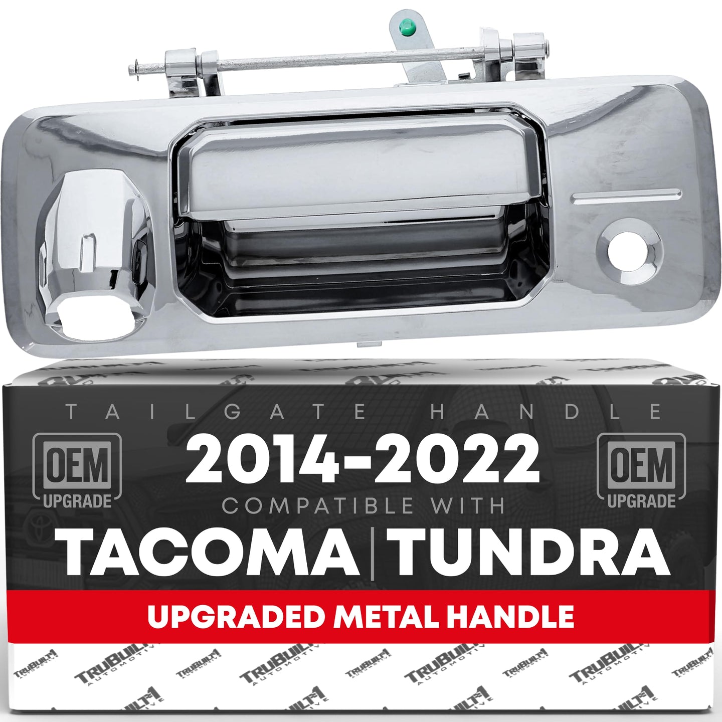 Toyota Tacoma Tundra Tailgate Handle Assembly - Chrome Metal with Camera Hole and LED Hole - Chrome Tailgate Handle