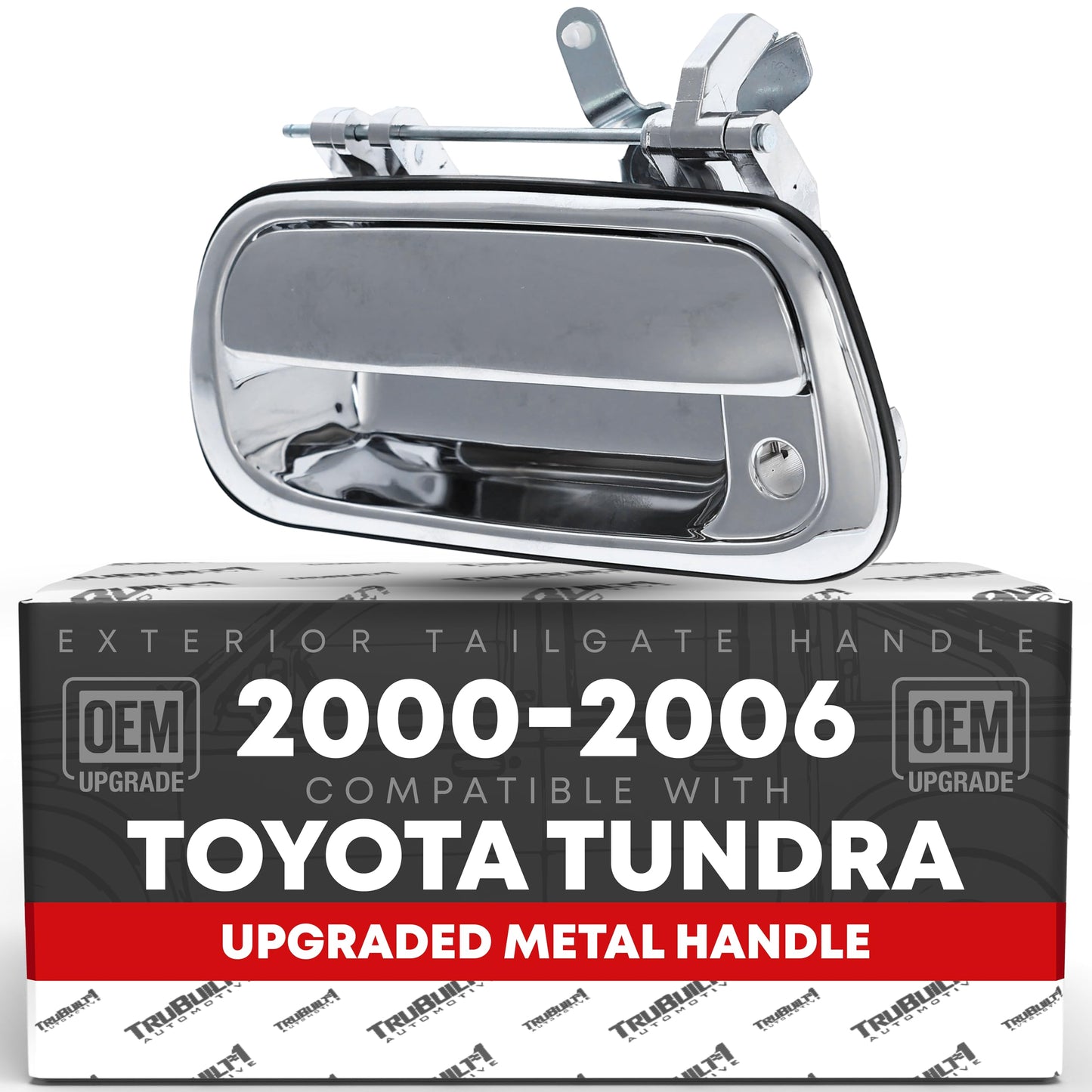 Toyota Tundra Tailgate Handle Latch Upgraded Metal, Plastic Housing - Exterior Assembly, All Chrome w/ Keyhole