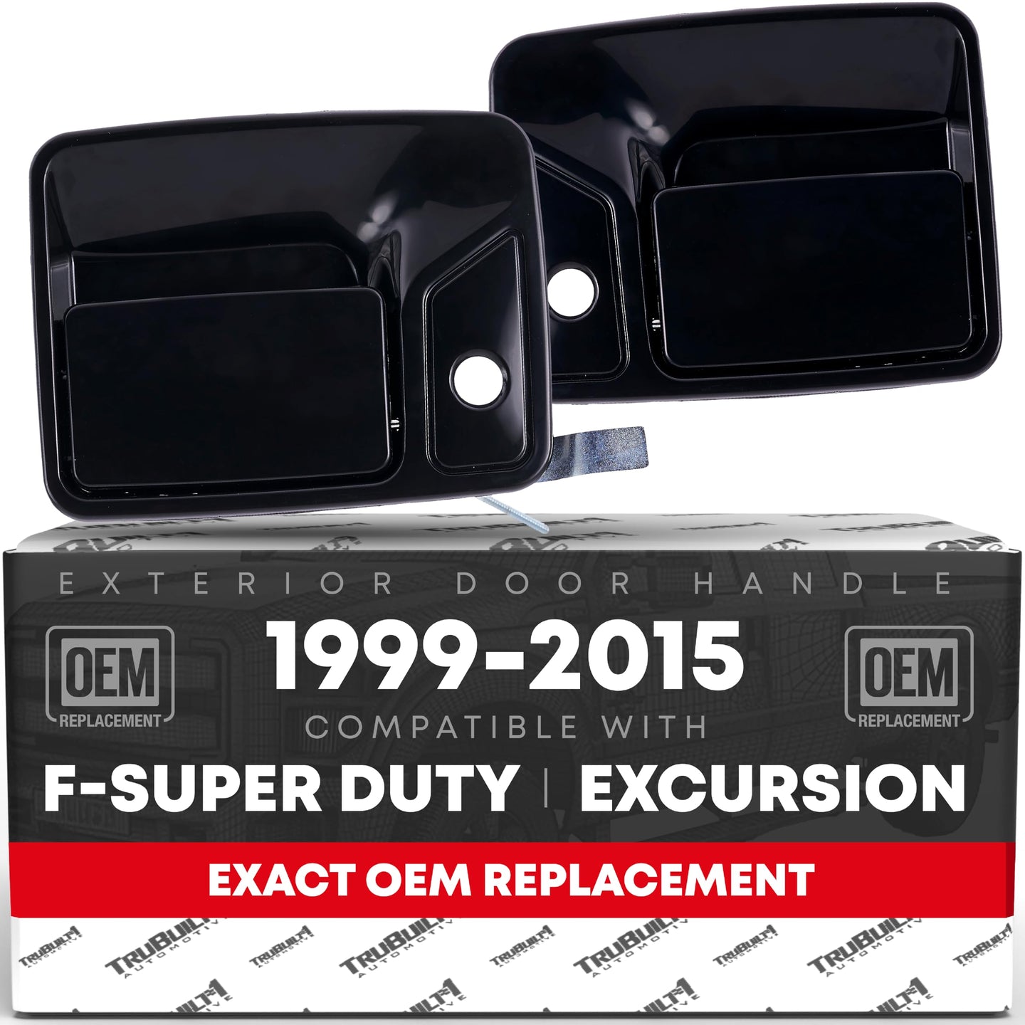 Ford Excursion F-Series Super Duty Exterior Door Handle Set, Front Left & Right with Keyhole - Smooth Black, Plastic