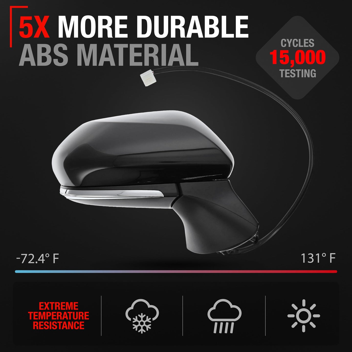 Toyota Camry Driver Side Mirror - Powered Adjustment, Heated, Turn Signal, Blind Spot Detection, Manual Folding, Flat Glass - Black - Driver Side Mirror