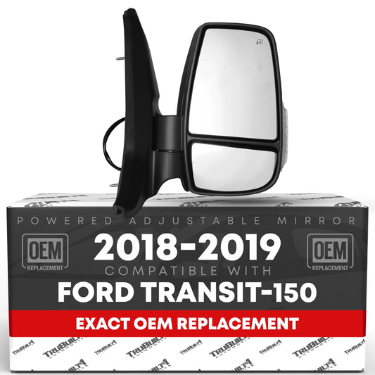 Ford Transit-150 Right Passenger Side Mirror - Short Arm, Heated, Blinker, Power Electric Adjustment, Textured Black - Passenger Side Mirror