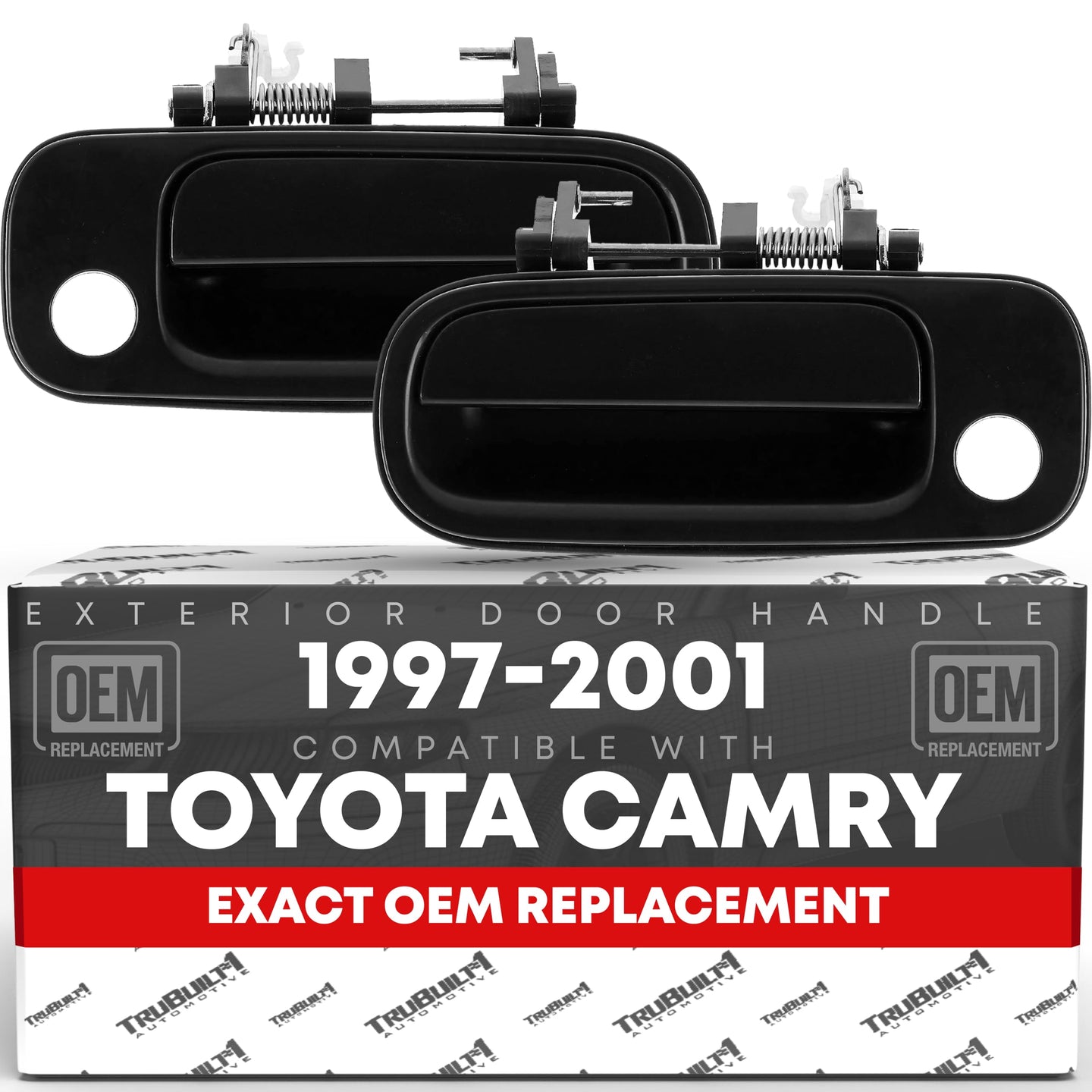 Toyota Camry Exterior Door Handle Set, Front Left and Right - Smooth Black, Plastic - Front Driver + Passenger Door Handle