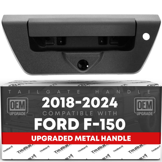 Ford F-150 Tailgate Handle Latch Upgraded Metal - Exterior Assembly, Textured Black w/ Keyhole, Camera Hole - Texture Tailgate Handle