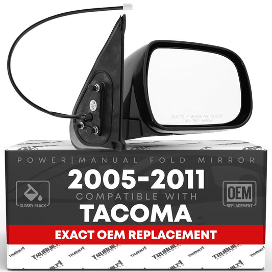 Toyota Tacoma Passenger Side Mirror - Powered Adjustment, Manual Folding, Convex Glass - Smooth Black Cover - Passenger Side Mirror