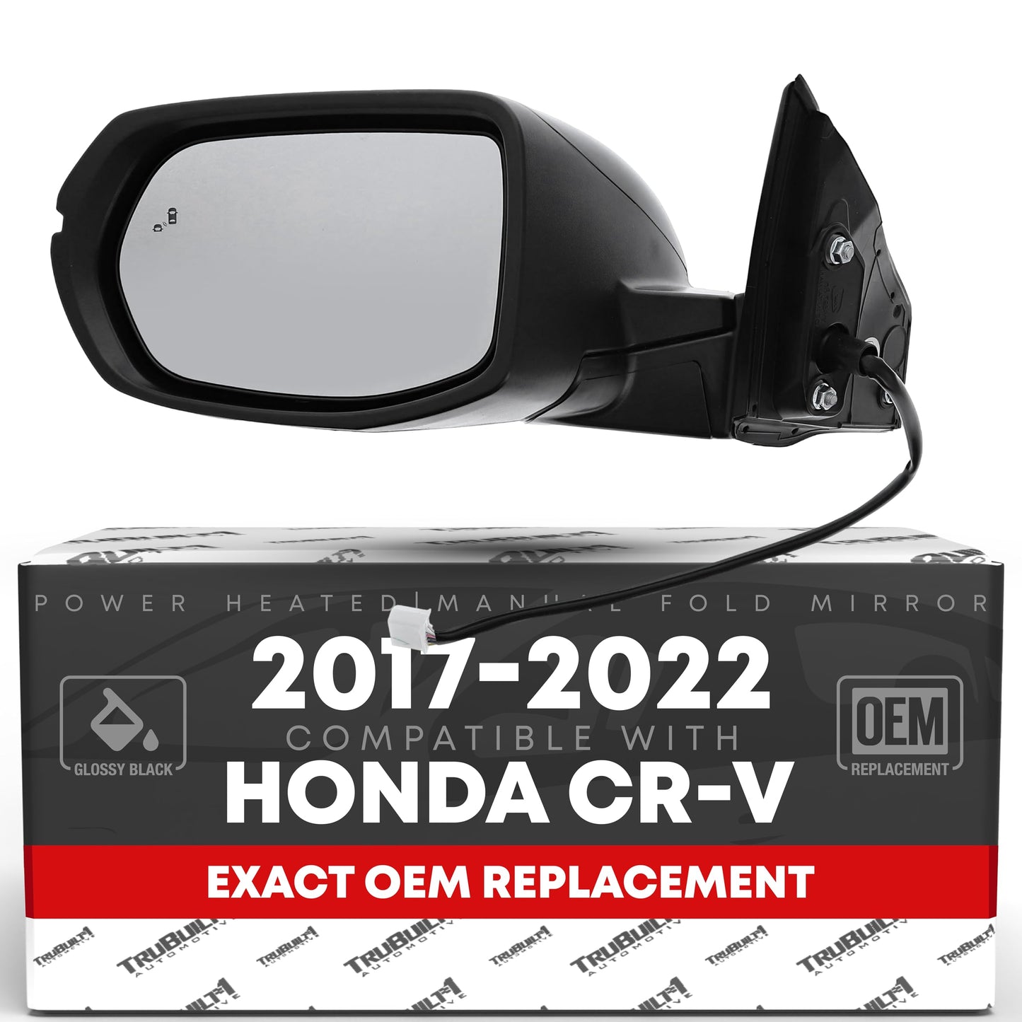 Honda CR-V Driver Side Mirror - Powered Adjustment, Manual Folding, Heated with Turn Signal, Blind Spot Detection, Flat Glass - Black - Driver Side Mirror