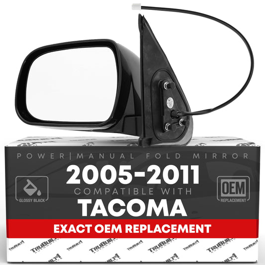 Toyota Tacoma Driver Side Mirror - Powered Adjustment, Manual Folding, Flat Glass, Black Cover - Driver Side Mirror