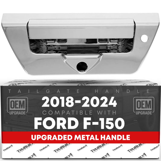 Ford F-150 Tailgate Handle Latch Upgraded Metal - Exterior Assembly, All Chrome w/ Keyhole, Camera Hole - Chrome Tailgate Handle