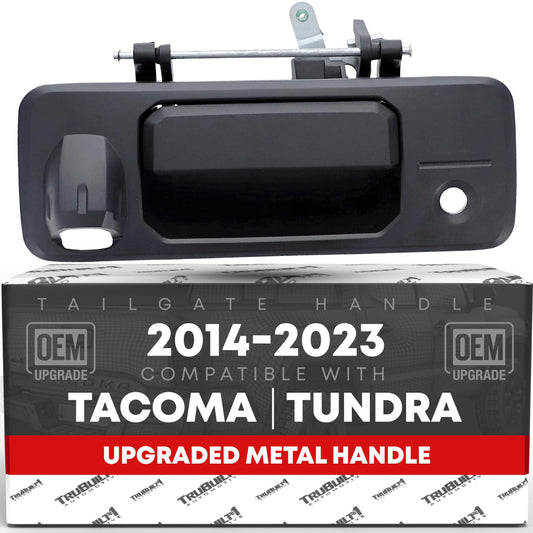 Toyota Tacoma Toyota Tundra Tailgate Handle Assembly - Exterior Lift Gate Latch Handle in Textured Black Metal - With Camera Hole, LED Hole - Texture Tailgate Handle