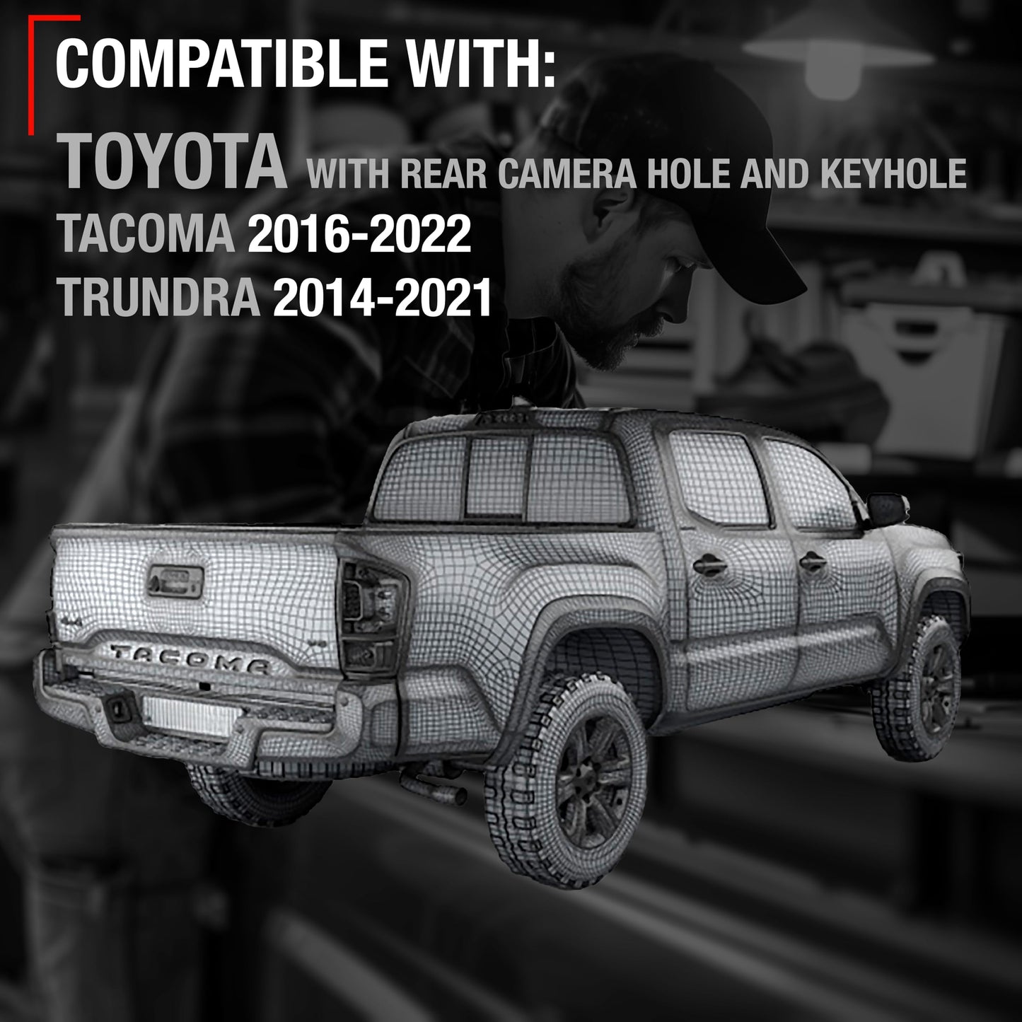 Toyota Tacoma Tundra Tailgate Handle Assembly - Chrome Metal with Camera Hole and LED Hole - Chrome Tailgate Handle