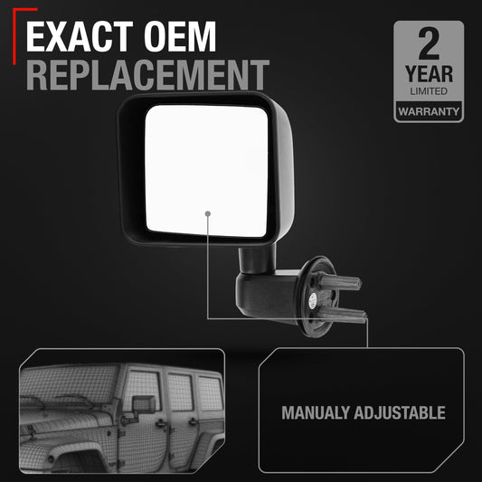 Jeep Wrangler Left Driver Side Power Door Mirror - Manual Folding, Textured Black Cover - Driver Side Mirror