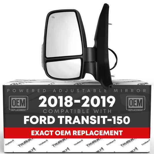 Ford Transit-150 Left Driver Side Mirror - Short Arm, Heated, Blinker, Electric Foldable, Textured Black - Driver Side Mirror