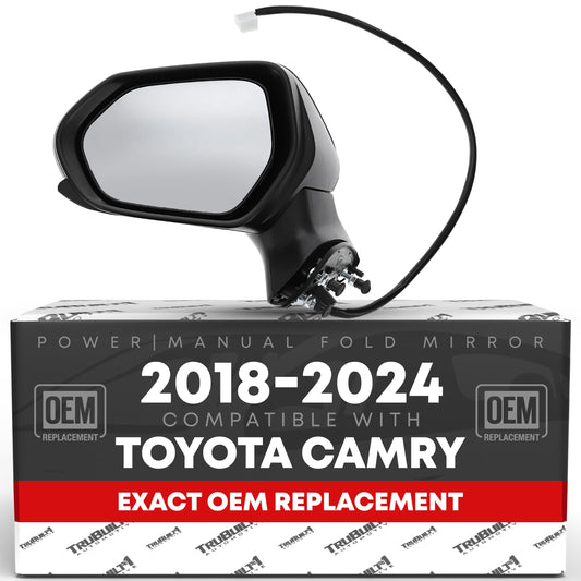 Toyota Camry Passenger Side Mirror - Powered Adjustment, Manual Folding, Convex Glass - Smooth Black - Passenger Side Mirror