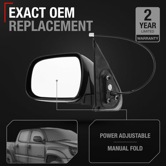 Toyota Tacoma Driver Side Mirror - Powered Adjustment, Manual Folding, Flat Glass, Black Cover - Driver Side Mirror