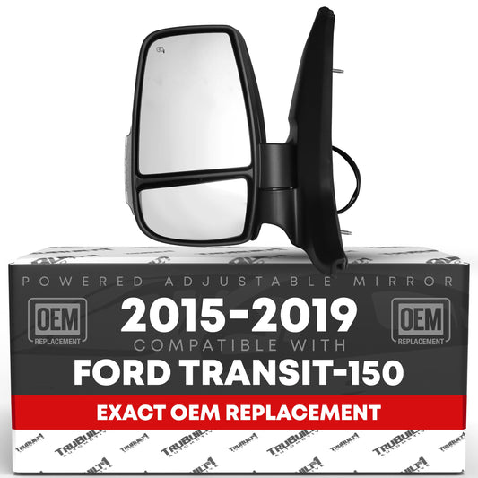 Ford Transit-150, 250, 350 HD Driver Side Mirror Replacement - Short Arm, Blinker, Powered Adjustment, Heated, Flat Glass - Textured - Driver Side Mirror