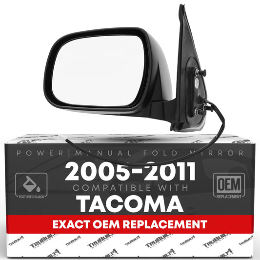 Toyota Tacoma Driver Side Mirror Replacement - Powered Adjustment, Manual Folding, Flat Glass - Textured Black - Driver Side Mirror