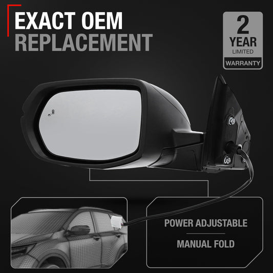 Honda CR-V Driver Side Mirror - Powered Adjustment, Manual Folding, Heated with Turn Signal, Blind Spot Detection, Flat Glass - Black - Driver Side Mirror