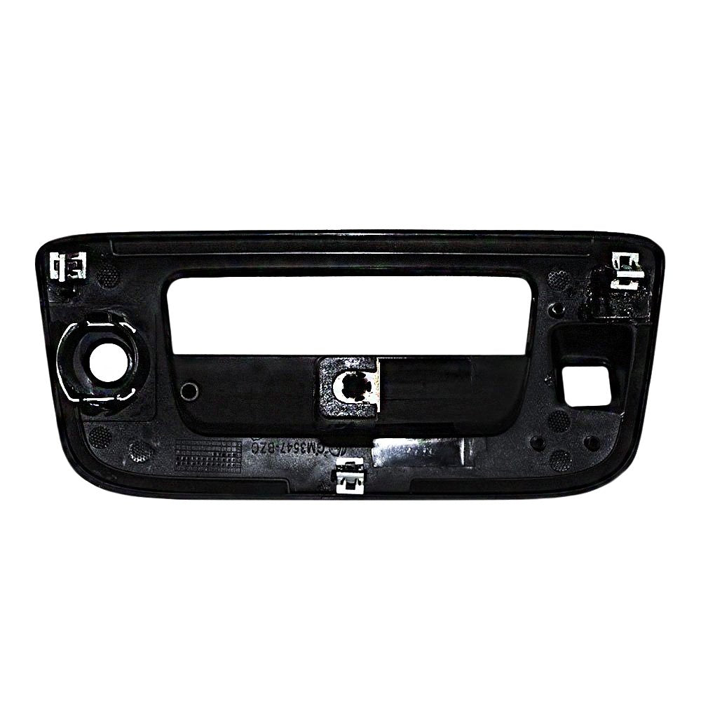 Tailgate Handle Bezel Replacement - Compatible with 2009-2014 Cheverolet Silverado; 09-14 GMC Sierra 1500 2500 3500 - Textured Black, Plastic w/ Key Hole, Camera Hole - OEM 22755304, 82777