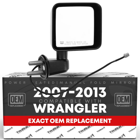 Jeep Wrangler Right Passenger Side Mirror Replacement - Powered Adjustment, Heated, Convex Glass - Textured Black - Passenger Side Mirror