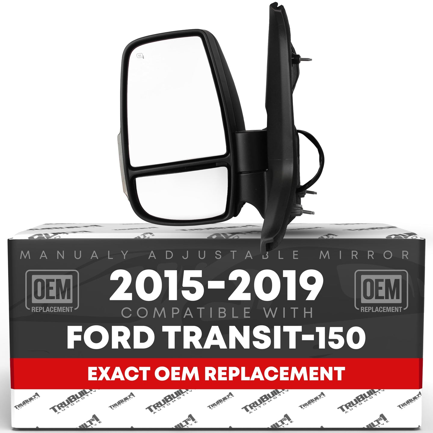 Ford Transit-150, 250, 350, 350 HD Driver Side Mirror Replacement - Short Arm, Manual Folding, Flat Glass - Textured Black - Driver Side Mirror