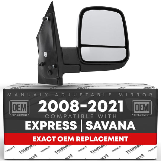 Chevrolet Express, GMC Savana Power Door Mirror, Right Passenger Side - Manual Folding, Dual Glass, Textured Black - Passenger Side Mirror