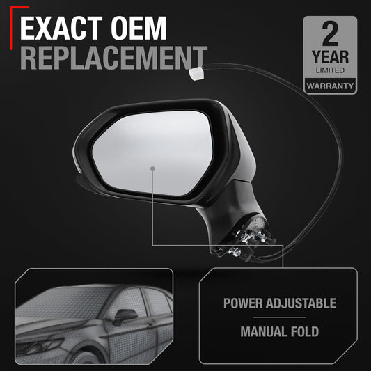 Toyota Camry Passenger Side Mirror - Powered Adjustment, Manual Folding, Convex Glass - Smooth Black - Passenger Side Mirror