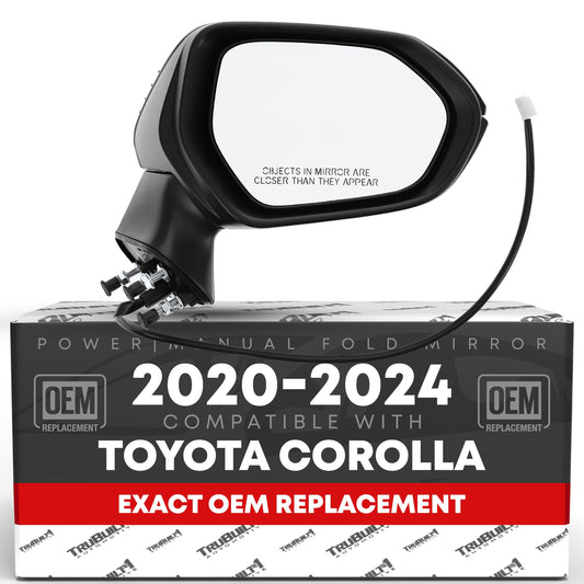 Toyota Corolla Sedan Passenger Side Mirror Replacement - Powered Adjustment, Manual Folding, Convex Glass - Black - Passenger Side Mirror