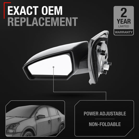 Driver Side Mirror Replacement - Compatible with 2007-2012 Nissan Sentra - Powered Adjustment, Non-Foldable, Flat Glass with English Warning - Black Cover, 8H3P - OEM 96302ET01E, NI1320167