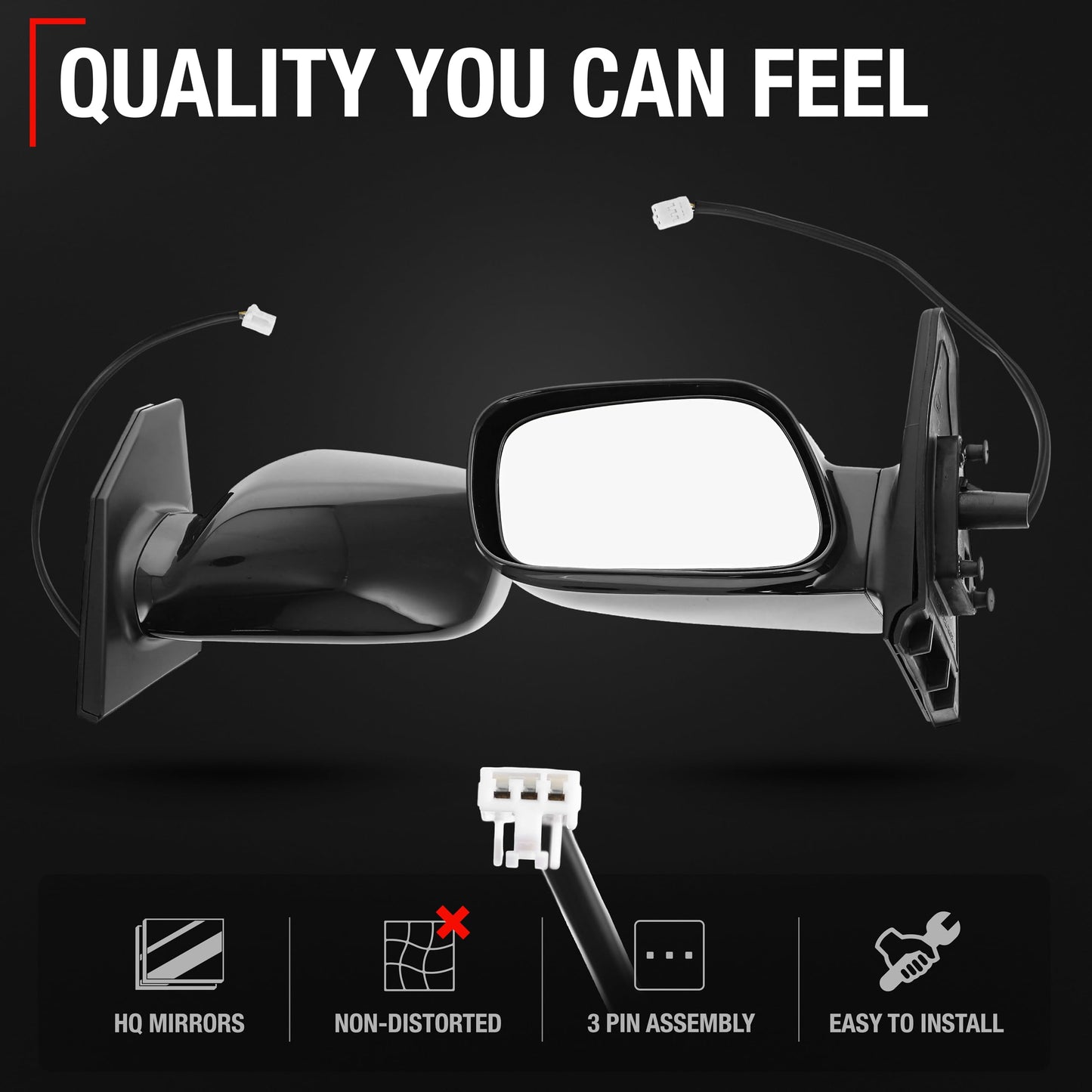 Driver Side Mirror Replacement - Compatible with 2003-2008 Toyota Corolla - Power Adjustment, Non-Foldable, Flat Glass with English Warning - Black, 3H3P - OEM 8794002380, TO1320178, TO1320179