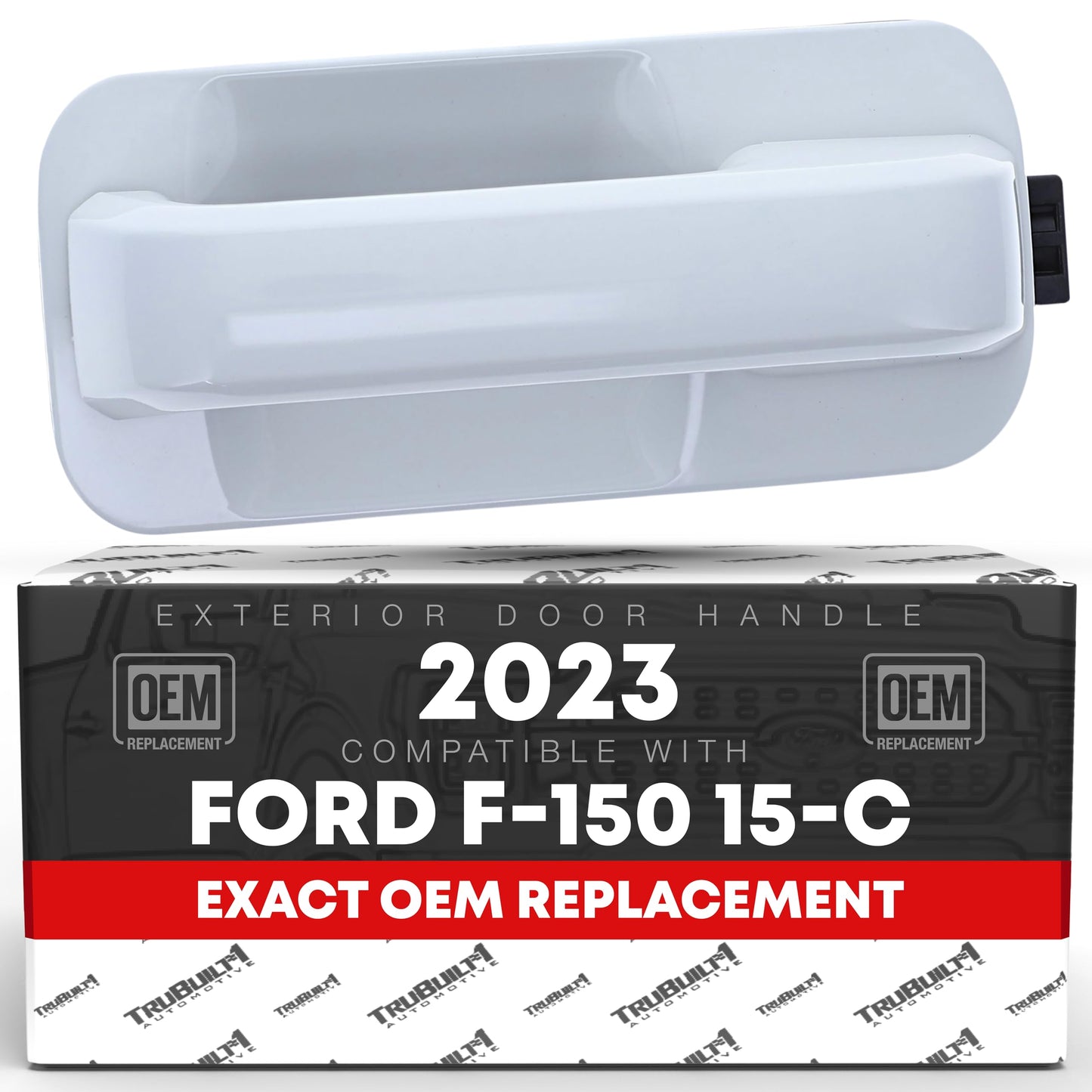 TRUBUILT1 AUTOMOTIVE Exterior Rear Driver Door Handle Replacement - Compatible with 2015-2020 Ford F-150 Crew Cab Models - Oxford White, Plastic - OEM FL3Z-1626605-CAPTM, 97930