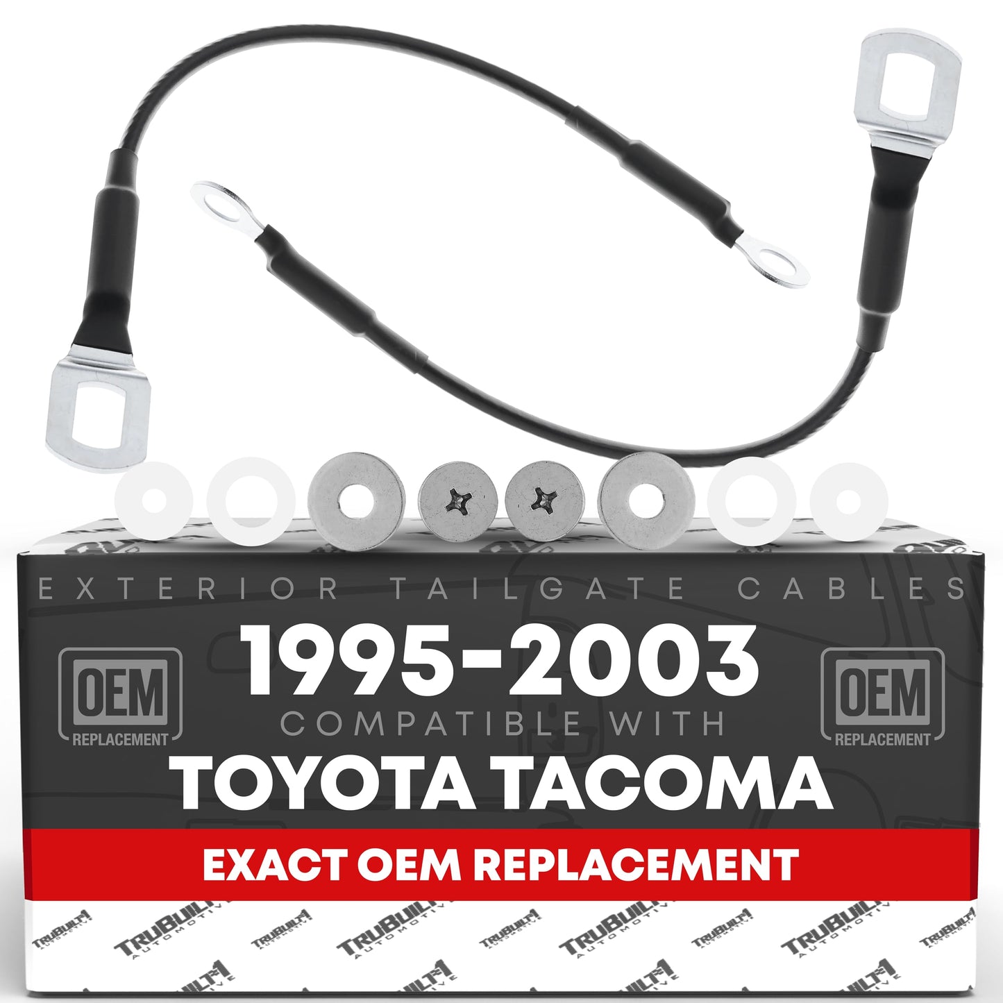 Tailgate Support Cable Replacement Set, Rear Driver & Passenger Side - Compatible with 1995-2004 Toyota Tacoma - Tail Gate Support Cable Straps, Metal 14-9/16" Long - OEM 65770-04030, 38531