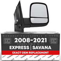 Passenger Side Mirror Compatible with 2008-2015 Chevrolet Express & GMC Savana 1500, 2008-2021 Express & Savana 2500 3500 Manual Folding, Dual Glass, Textured Black - OEM 20838066, GM1321395