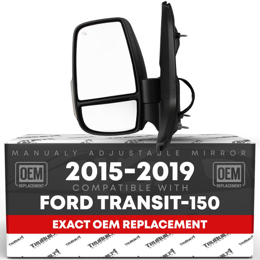 Driver Side Mirror Replacement - Compatible with 2015-2019 Ford Transit-150, 250, 350, 350 HD - Short Arm Mirror, Manual Folding, Flat Glass - Textured Black - OEM CK4Z17683-AA, CK4Z-17683-AC