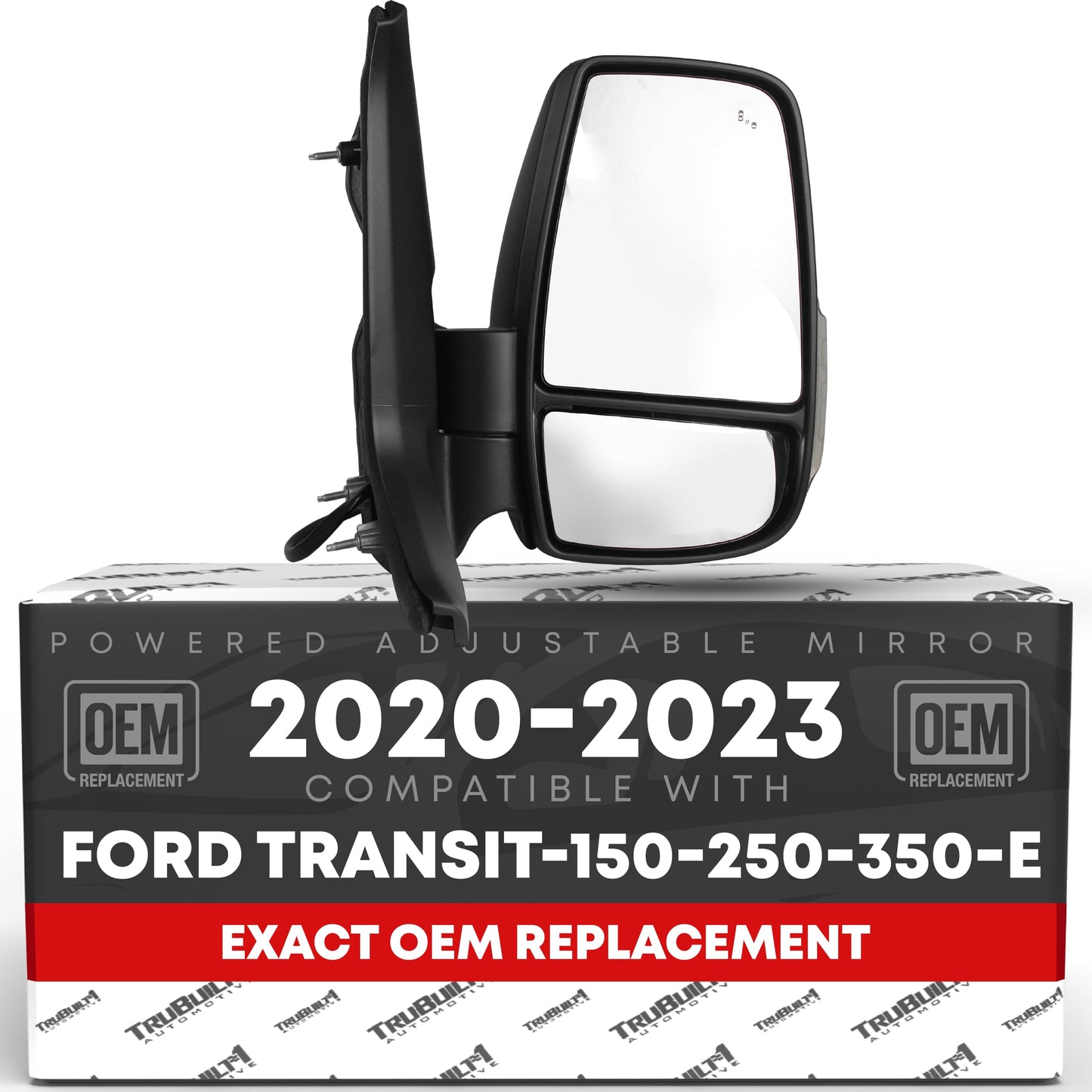 Passenger Side Mirror - Compatible with 2020-2023 Ford Transit-150, 250, 350, E-Transit - with Short Arm, Heated, Blinker, Blind Spot, Powered Foldable, Flat Glass, 12H10P - OEM LK4Z17682EA