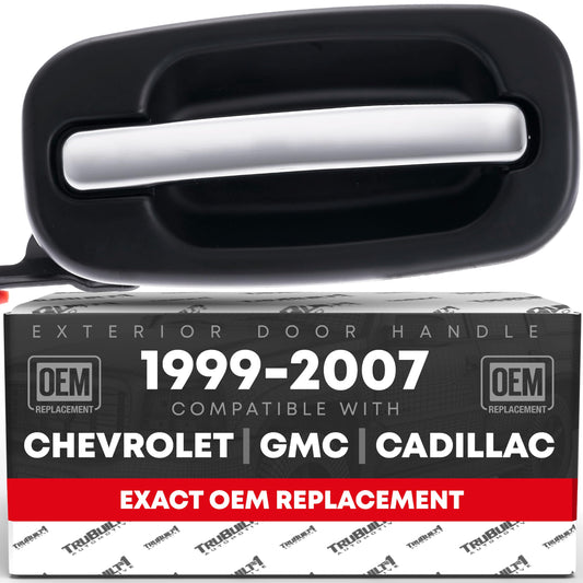 Exterior Rear Passenger Door Handle - Compatible with 1999-2006 Chevrolet Silverado, Suburban, Tahoe, Avalanche; 99-06 GMC Sierra, Yukon; 99-06 Cadillac Escalade - Chrome, Black - OEM 15745140, 80551