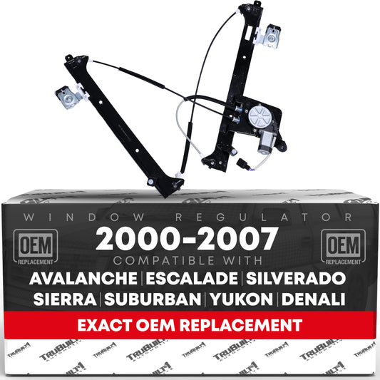 Power Window Regulator with Motor, Front Driver Side, Upgraded Metal - Compatible with 2000-2007 Chevrolet Avalanche Silverado Suburban; GMC Sierra Yukon; Cadillac Escalade - OEM 15095843, 741-644