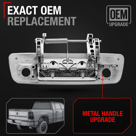 TRUBUILT1 AUTOMOTIVE Tailgate Handle Assembly, Upgraded Metal - Compatible with 2009-2012 Dodge Ram 1500 2500 3500 - Exterior Tailgate Latch, All Chrome w/Keyhole, Camera Hole - OEM 68197873AA-ACHMT