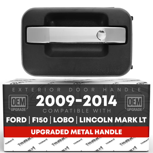 Exterior Front Driver Door Handle, Upgraded Metal - Compatible with 2009-2014 Ford F-150, 09-14 Ford Lobo, 10-14 Lincoln Mark LT - Chrome, Black w/ Keyhole - OEM CL3Z-1522405-AA-HCHMT, 97688