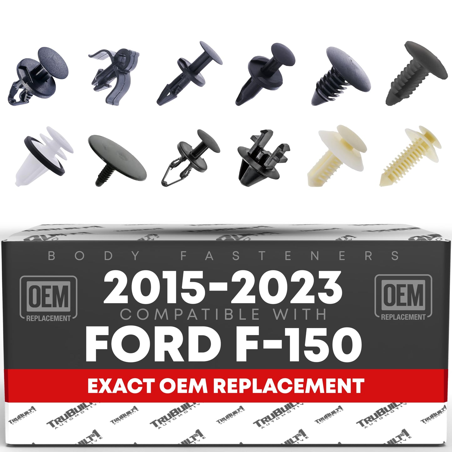 110 pcs Body Fastener Kit - Compatible with 2015-2023 Ford F-150 - Suitable for Bumper, Fender, Hood, Door Trim, More - Black, Plastic and Metal - OEM F75Z-7826601