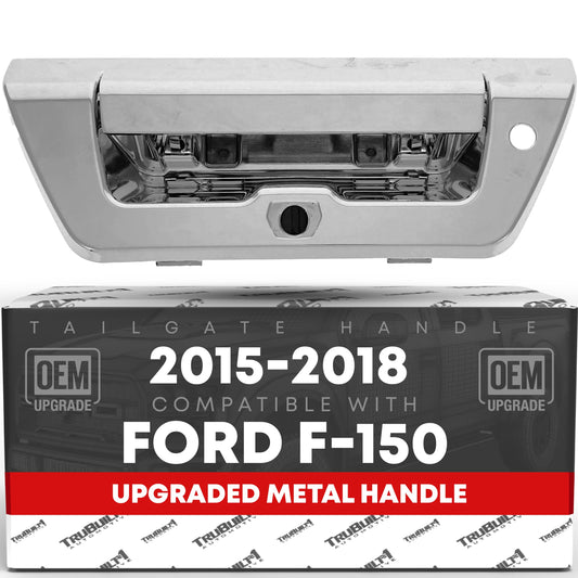 Tailgate Handle Latch Replacement, Upgraded Metal - Compatible with 2015-2018 Ford F-150 - Exterior Tailgate Assembly, All Chrome w/ Keyhole, Camera Hole - OEM FL3Z-9943400-BA-ACHMT, 97692