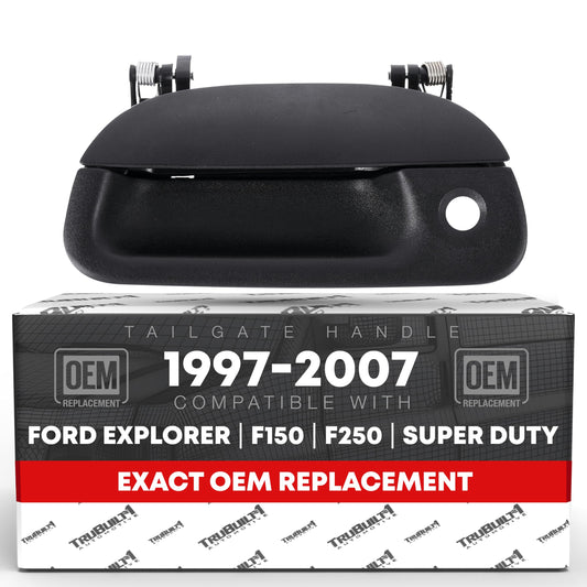 Tailgate Handle Assembly Replacement - Compatible with 1997-2007 Ford F-250, F-350, F-450, F-550 Super Duty models - Textured Black with Keyhole - OEM 7L3Z-9943400AA, XL3Z-9943400-AAA, 80238