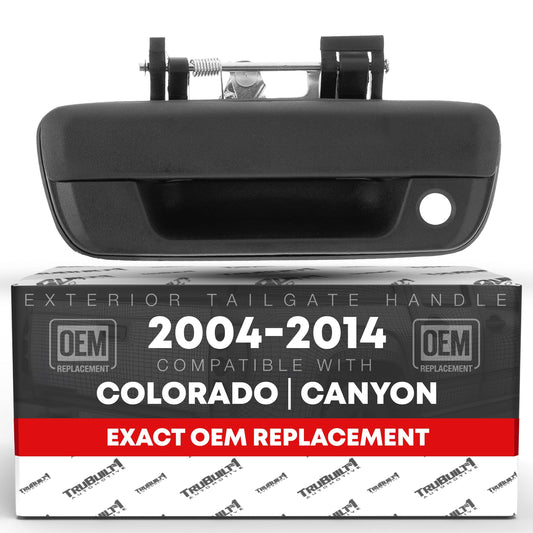 Tailgate Handle with Keyhole - Compatible with 2004-2014 Chevrolet Colorado; 2004-2014 GMC Canyon - Tail Gate Latch Assembly - Textured Black - Plastic - OEM 93376845, 25801998, 97319416, 80278