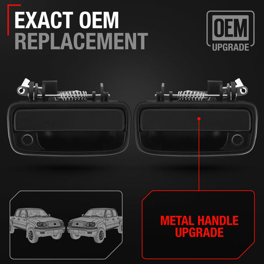 Exterior Door Handle Set Upgraded Metal, Front Left & Right - Compatible with 1995-2004 Toyota Tacoma, 2004-2012 Hilux - OEM 69220-35020, 69210-35020, 79345, 91318, 79344, 91319, TO1311117, TO1310117