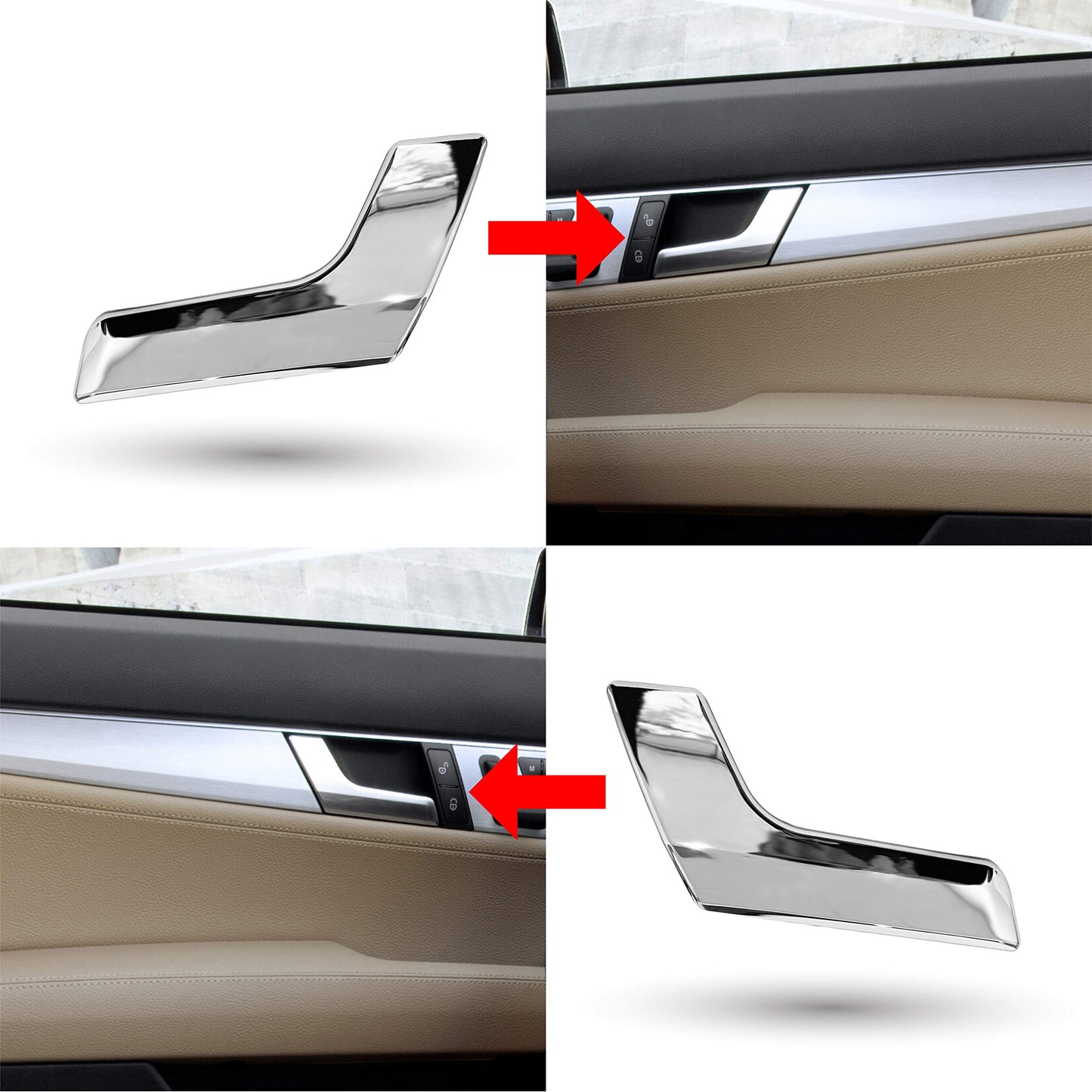 T1A Front or Rear Driver Passenger Chrome Interior Door Handles for Left and Right 08-15 Mercedes Benz X204 GLK250 GLK300 GLK350 W204 C230 C250 C350 C63 2047201763 2047201863 2047201171 2047201271