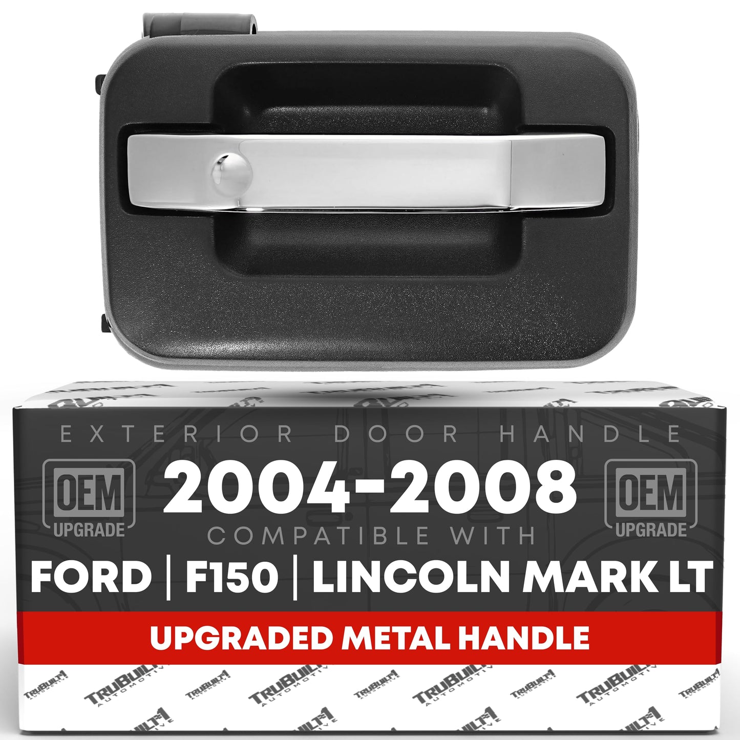 Exterior Front Passenger Door Handle, Upgraded Metal - Compatible with 2004-2008 Ford F-150; 2006-2008 Lincoln Mark LT - Chrome, Black - OEM 9L3Z-1522404-AA-HCHMT, 6L3Z1522404AA, 83321