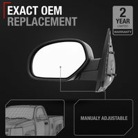 Driver Side Mirror Replacement Compatible with 2007-2013 Chevrolet Silverado 1500 2500 3500 HD, 2007-2013 GMC Sierra 1500 2500 3500 HD Manual, Flat Glass - Textured Black - OEM 20843118, GM1320332