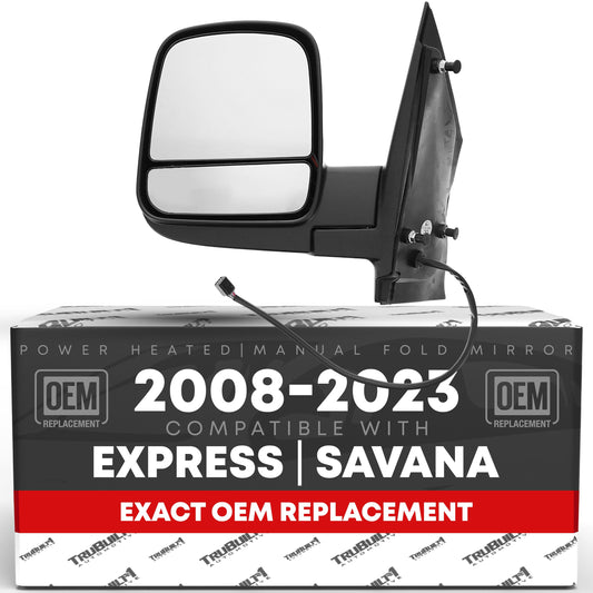 Driver Side Mirror Compatible with 2008-2015 Chevrolet Express & GMC Savana 1500, 2008-2023 Express & Savana 2500 3500- Heated, Manual Folding, Dual Glass, 8H6P - OEM 15227418, 9551853, GM1320396