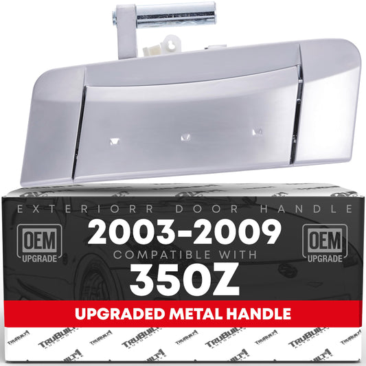 Exterior Front Passenger Door Handle Replacement - Compatible with 2003-2009 Nissan 350Z (LHD) - Satin Chrome (Silver), No Keyhole - OEM 80606-CD01D, 80606-CD00A to 80606-CD00E, 80606-CD01E, 96862