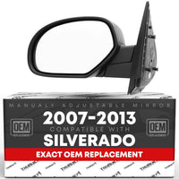 Driver Side Mirror Replacement Compatible with 2007-2013 Chevrolet Silverado 1500 2500 3500 HD, 2007-2013 GMC Sierra 1500 2500 3500 HD Manual, Flat Glass - Textured Black - OEM 20843118, GM1320332