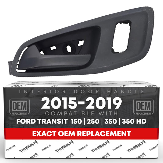 TRUBUILT1 AUTOMOTIVE Interior Front Driver Door Handle Replacement - Compatible with 2015-2023 Ford Transit - Textured Black, Plastic - OEM BK2Z-6122601-AA