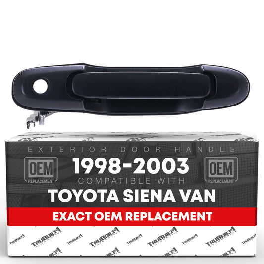 TRUBUILT1 AUTOMOTIVE Exterior Front Driver Door Handle Replacement - Compatible with 1998-2003 Toyota Sienna Van - Smooth Black, Plastic with Keyhole - OEM 69220-08010-C0, TO1310126